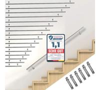 Melko Main courante en acier inoxydable V2A avec support mural et embouts, main courante murale, 140 cm, rampe d'escalier intérieure