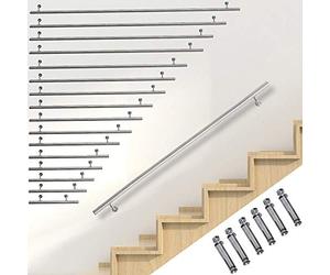 Melko Main courante ronde - 180 cm - En acier inoxydable V2A - Rampe d'escalier avec support mural et embouts
