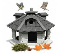 Melko Mangeoire à oiseaux 6-angles pour jardin - Distributeur de nourriture Blanc/Gris 48 x 33 cm - Mangeoire en bois prétraité - Nichoir pour oiseaux - Tuiles bitumineuses