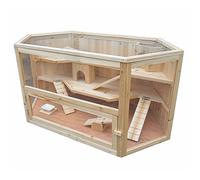 Melko® Petite cage en bois pour petits animaux domestiques, 115 x 60 x 58 cm, avec 2 petites maisons, 3 échelles, 2 balançoires, 3 niveaux inclus. La cage est adaptée pour les hamsters et les petits