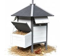 Melko Poulailler à 6 angles, blanc/gris, 131 x 125 cm, volière en bois, poulailler avec toiture imperméable, boîte à nid incluse, pour 5 à 8 poules