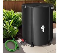 Melko Récupérateur d'eau de pluie pliable de 100 l avec robinet d'écoulement, barres de support en PVC et tuyau d'arrosage de 2 m, tonneau de pluie mobile avec protection anti-débordement et raccord