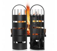 Melko Serviteur de cheminée 6 pièces avec rangement pratique pour la cuisine, la maison, avec support, noir