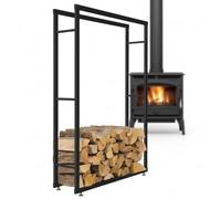Melko Support pour bois de cheminée - 150 x 40 cm - Avec pieds réglables en hauteur - Noir revêtu par poudre et vis assorties - Étagère pour bois de chauffage - 150 x 40 cm