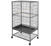 Melko Volière à oiseaux avec roulettes en métal pour perroquets, perruches, volières extérieures avec perchoirs, mangeoires, abreuvoir et bac à saleté