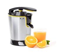 Mellerware - Exprimidor Eléctrico Profesional Juicy! 300W | Vertido Continuo | Sistema Antigoteo | 2 Filtros | 2 Conos intercambiables | Motor AC | Apto Lavavajillas | Zumos de naranjas | (Yellow)