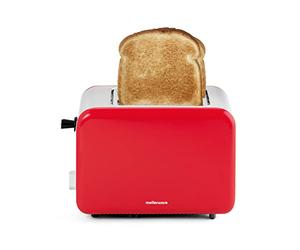Mellerware - Toaster Grille-pain Crispy! 850W | Design originale compacte | Trois couleurs | 2 compartiments de 14 x 4 cm | Fonction de réchauffage et de décongélation avec ramasse-miettes | Rouge
