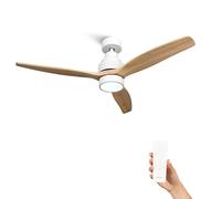 Mellerware - Ventilateur de plafond avec télécommande Brizy! Bright 45W | Lampe puissante | Ultra silencieux | 3 lames | Diamètre 132cm | 6 vitesses | Refroidissement + LED intégrée | Bois clair
