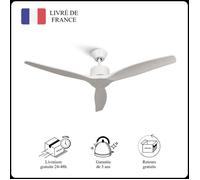 Mellerware - Ventilateur de plafond avec télécommande Brizy! 45W | Puissant | Ultra silencieux | 3 lames | Diamètre 132cm | 6 vitesses | Refroidissement + LED intégrée | Blanc