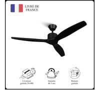 Mellerware - Ventilateur de plafond avec télécommande Brizy! Bright 45W | Silencieux | 3 lames 132cm | 6 vitesses | Noir
