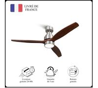 Mellerware - Ventilateur de plafond avec télécommande Brizy! Bright 45W | Lampe puissante | Ultra silencieux | 3 lames | Diamètre 132cm | 6 vitesses | Refroidissement + LED intégrée | Bois foncé