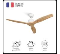 Mellerware - Ventilateur de plafond avec télécommande Brizy! 45W | Puissant | Ultra silencieux | 3 lames | Diamètre 132cm | 6 vitesses | Refroidissement + LED intégrée | Bois clair