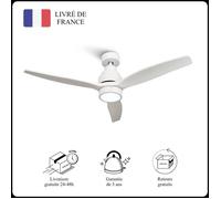 Mellerware - Ventilateur de plafond avec télécommande Brizy! Bright 45W | Silencieux | 3 lames 132cm | 6 vitesses | LED | Blanc