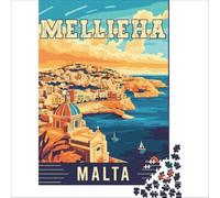 Mellieha in Malta Puzzle 1000 pièces | puzzle pour un jour de neige l'activité intérieure parfaite quand la neige vous garde à la maison toute la journée38x52cm