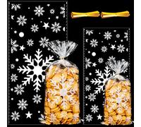 MELLIEX 100 Pièces Sachet Biscuit Noel de Flocon de Neige, Sachet Cellophane Bonbons Sacs Transparent Plastique pour Chocolat Bonbons(27x13cm et 20x10cm)