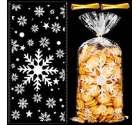 MELLIEX 100 Pièces Sacs à Biscuits de Noël, 20x10cm Sachet Bonbons de Flocon de Neige Transparent Moyen Sacs de Cellophane Noël avec Cravates Torsadées pour Chocolat Bonbons