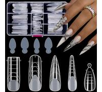 MELLIEX 120 Pièces Faux Ongles Conseils de Extension 12 Tailles 5 Formes Transparents Capsule Ongles Avec 48 Film à Ongles Autocollants pour Manucure Française de Nail Art