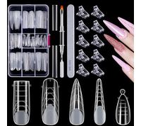 MELLIEX 120 Pièces Faux Ongles Conseils de Extension 5 Formes Clear Système De Formes D'ongles Doubles avec Nail Tips Clip, Brosse à Ongles à Double Extrémité et Limes à Ongles