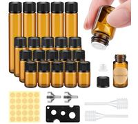 MELLIEX 20 Pièces Flacon Huile Essentielle Vide, Amber Flacon Verre pour Huiles Essentielles, Mini Bouteilles en Verre avec Réducteurs d'Orifice pour Spa Massage
