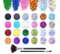 MELLIEX 24 Pièces Paillettes Ongles Set, Poudre Pailletée Holographique Paillette Maquillage pour Festival Visage Corps Ongles Nail Art Decoration, avec Outils de Pinceaux