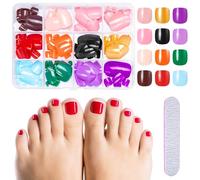MELLIEX 288 Pièces Faux Ongles Pieds, 12 Couleurs Capsules Ongles D'orteil Court Artificiel Couverture Complète False Toe Nails Tips pour Femmes