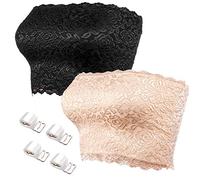 MELLIEX 2pcs Tube Top de Dentelle Florale de Femmes Soutien-Gorge Bandeau sans Bretelles - Beige+Noir, Taille S