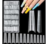 MELLIEX 300 Pièces XXL Faux Ongles avec Lignes Auxiliaires Coffin Acrylique Mat Capsule Americaine Ongle Transparent French Longs Ballerine Demi Capsules Ongles Kit, 12 Tailles