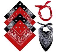 MELLIEX 4 Pièces Bandanas Foulard Cheveux Paisley Bandeau de Cheveux Fichu Mouchoir Unisexe 4 Couleurs 54 x 54 cm Bandeaux de Cyclisme pour Hommes et Femmes - Noir et Rouge