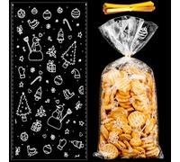 MELLIEX 50 Pièces Sachet Biscuit Noël, Transparent Bonbon, Cellophane avec Cravates Torsadées
