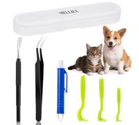 MELLIEX 6pcs Tire Tique Pince à Tiques en Acier Inoxydable, Tique Remover Stylo Anti-Tiqueet Crochet à Tiques en Plastique avec Boîte pour Chiens, Chats et Humain - Noir