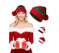 MELLIEX Bonnet de Père Noël Ananas tricoté rayé elfe confortable en feutre doux Bonnet d'hiver unisexe pour femme homme adulte fête de réveillon de Noël - Taille L
