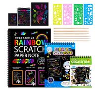 MELLIEX Dessin Gratter pour Enfants, 3 Packs Scratch Art Livres Et Coloriage en Papier Noir avec 4 Règles de Gabarit pour Gabarit de Dessin et 6 Stylets en Bois