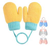 MELLIEX Moufles Enfant, Bébé Chaud Hiver Gant Tricoté, Doux Mignon Moufle avec Cordon pour 0-3 Ans Fille Garçon，Jaune