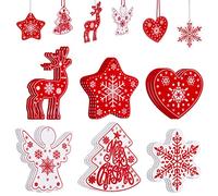 MELLIEX Ornements en Bois de Noël, 18 Pièces Pendentifs en Bois avec Ficelles pour Décoration Arbre de Noël et Emballage de Boîte Cadeau