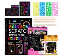 MELLIEX Scratch Art Notes per Bambini, Set di 3 Blocco da Disegno Arcobaleno Scratch Paper Con 6 Penne Stilografiche in Legno e 4 Righelli Da Disegno per Disegni, Giochi e Scrittura