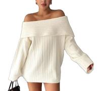Melliflos Womens Off The Shoulder Sweater ibbed Knit Fold Over SweaterTop Casual Long Sleeve Pullover Knit Top (1PCS-B,M)
