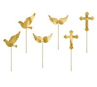 Mellilu Lot de 6 décorations pour gâteau de baptême Doré 8,5 cm à 11 cm