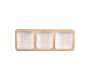 MELLOW Plateau apéritif 3 compartiments en Bois de manguier et Résine 41x15 cm martelé TABLE PASSION SC