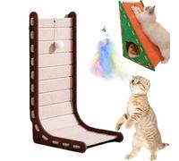 Mellowkin Cat Scratcher, 3 in 1 Ramp Triangular Vertical Felt Cat Board with Cat Nest, Non Shed Crumbs L Shape Cat Scratching Pad Furniture Protection, Easy to Assemble (Brown, Small-L Shape)