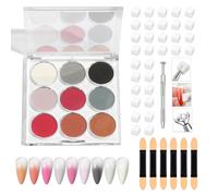 MELLTONG Nail Powder Dégradé Effect,9 Couleurs Kit de Poudre à Ongles,50PCS Nail Art Éponge Dégradé,Pince en Métal,6PC Bâtons de Fard à Paupières,Vréer une Variété de Motifs D'art de L'ongle Dégradés
