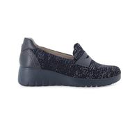 Melluso Chaussure femme mocassin compensé en tissu bleu ajouré, bleu, 36 EU Larga