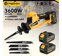 MELLWIN 3600W scie alternative électrique sans fil sans brosse 12000SPM outil de scie de coupe de tuyau en bois et en métal pour broche de batterie Makita 18V 1 Battery Set