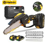 MELLWIN 6 pouces scie électrique sans fil Rechargeable Mini tronçonneuse électrique outil de taille de jardin pour Makita 18V batterie broche 2Battery Plastic box