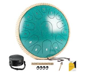 MeloBeat Tongue Drum Handpan - Tambour à Langue 13 Pouces 15 Notes - Ensemble Professionnel de Tambour a Langue en Acier en Ré Majeur Inclus Livre de Chansons de Tambour à Langue, D key (Vert)