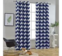 Melodieux Chevron Rideaux occultants œillets en Haut, Polyester & Polyester mélangé, Bleu Marine, 52x63 inch