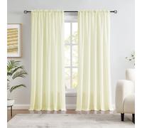 Melodieux Cream Yellow Velvety Semi Sheer Curtains 63 inch Length for Bedroom, Living Room Natural Cotton Texture Rod Pocket Window Sheer Drapes, 52 by 63 inch (2 Panels)
