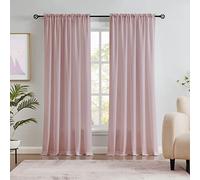 Melodieux Dusty Pink Velvety Semi Sheer Curtains 96 inches Long for Bedroom, Living Room Natural Cotton Texture Rod Pocket Window Sheer Drapes, 52 by 96 inch (2 Panels)