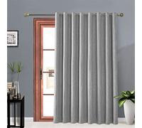 Melodieux Élégants rideaux occultants en coton pour porte coulissante en verre, salon, isolation thermique, rideaux à œillets, 254 x 248 cm, gris foncé (1 panneau)