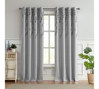 Melodieux Flower Embroidery Faux Linen Room Darkening Wide Curtains for Living Room Patio Door Large Window Grommet Drape, Grey Flower, 100 by 84 inch (1 Panel)