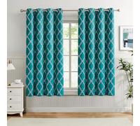 Melodieux Lot de 2 panneaux de rideaux marocains entièrement occultants à œillets pour chambre à coucher et salon - Isolation thermique avec doublure noire - 132,1 x 160 cm (l x L), bleu sarcelle